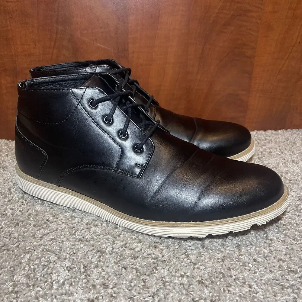 Perry Ellis Portfolio Mens Ankle Boots Size 11.5 Black Leather Shoes